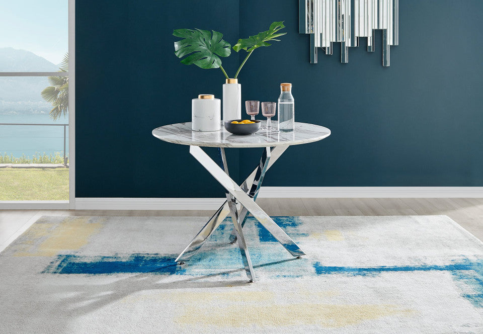 Novara Round White Marble Effect and Gold Metal 4 Seater Dining Table