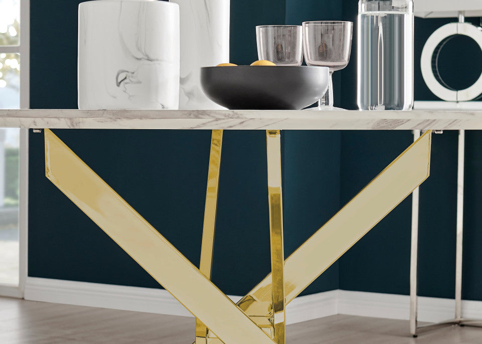 Novara White Marble Gold Leg 120cm Round Dining Table & 4 Pesaro Gold Leg Chairs