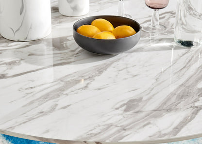 Novara White Marble Gold Leg 120cm Round Dining Table & 4 Milan Gold Leg Chairs