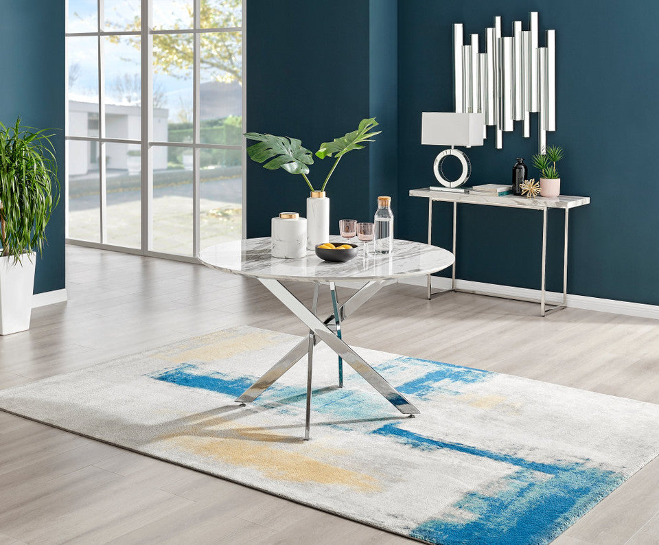 Novara White Marble 120cm Round Dining Table & 4 Lorenzo Chairs