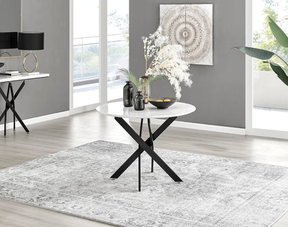 Novara White Gloss Black Leg Round Dining Table & 4 Halle Chairs