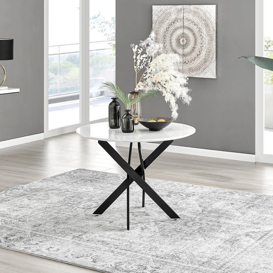 Novara Round White High Gloss and Black Metal 4 Seater Dining Table