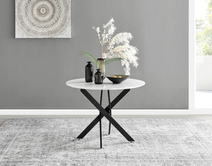 Novara White Gloss Black Leg Round Dining Table & 4 Halle Chairs