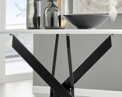 Novara White Gloss Black Leg Round Dining Table & 4 Corona Black Leg Chairs