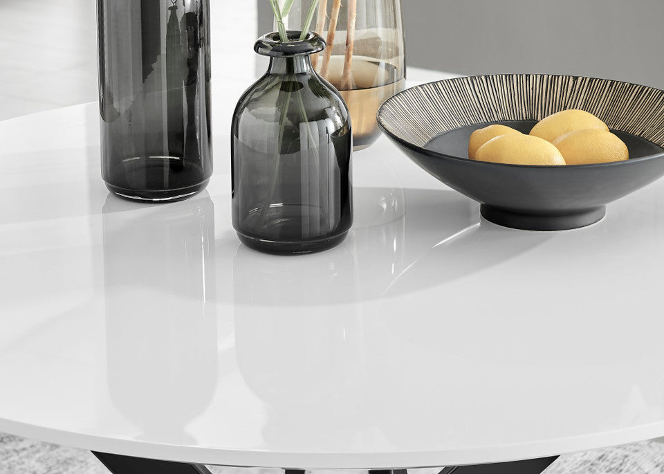 Novara Round White High Gloss and Black Metal 4 Seater Dining Table