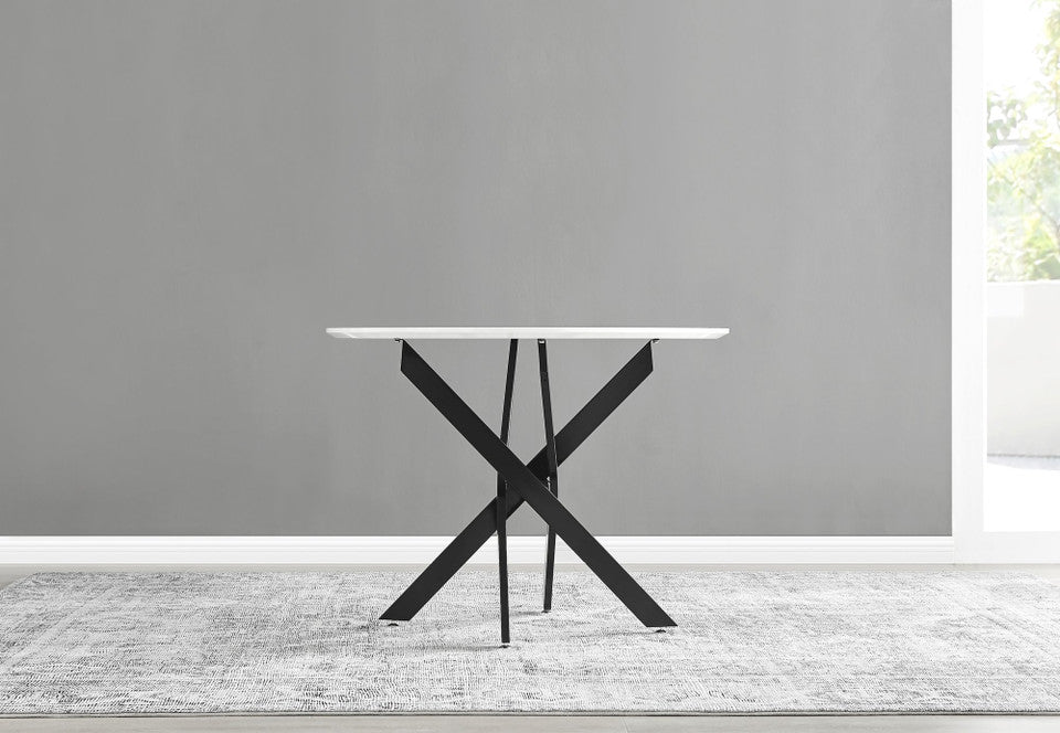 Novara Round White High Gloss and Black Metal 4 Seater Dining Table