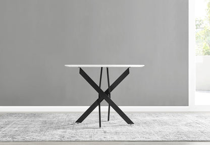 Novara Round White High Gloss and Black Metal 4 Seater Dining Table