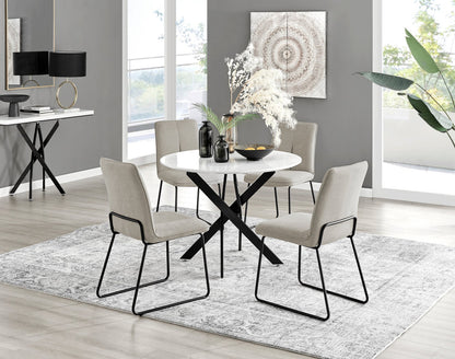 Novara White Gloss Black Leg Round Dining Table & 4 Halle Chairs