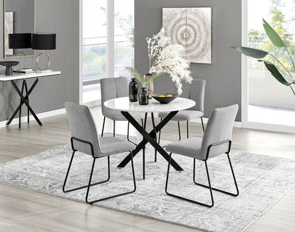 Novara White Gloss Black Leg Round Dining Table & 4 Halle Chairs