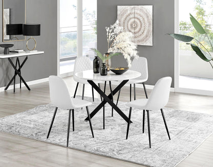 Novara White Gloss Black Leg Round Dining Table & 4 Corona Black Leg Chairs