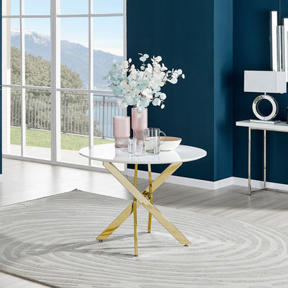 Novara Round White High Gloss and Black Metal 4 Seater Dining Table