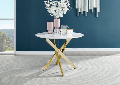 Novara Round White High Gloss and Black Metal 4 Seater Dining Table