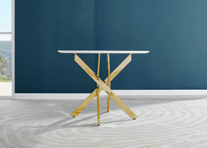 Novara Round White High Gloss and Black Metal 4 Seater Dining Table