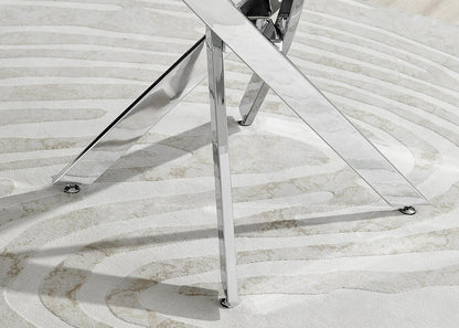 Novara White High Gloss Round Dining Table & 4 Corona Silver Leg Chairs