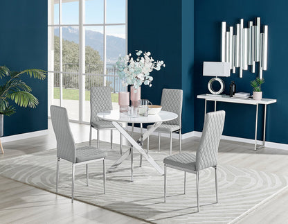 Novara White High Gloss Round Dining Table & 4 Milan Chrome Leg Chairs