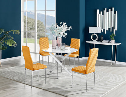 Novara White High Gloss Round Dining Table & 4 Milan Chrome Leg Chairs