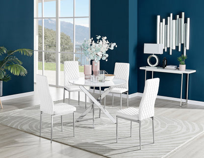 Novara White High Gloss Round Dining Table & 4 Milan Chrome Leg Chairs
