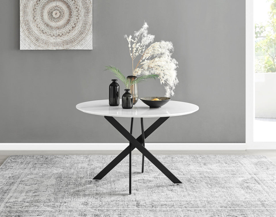 Novara Round White High Gloss and Black Metal 4-6 Seater Dining Table