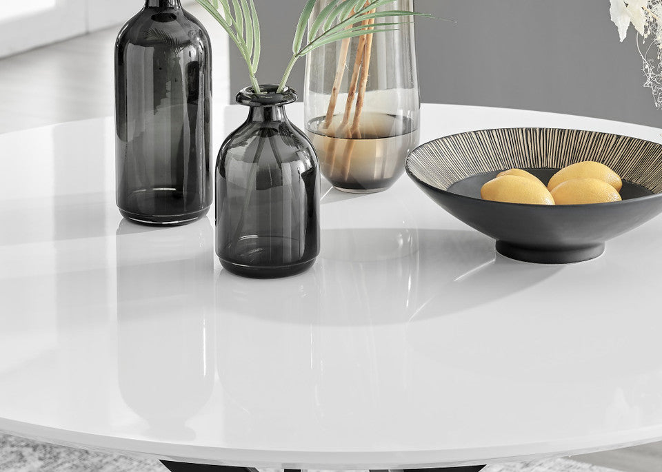 Novara Round White High Gloss and Black Metal 4-6 Seater Dining Table