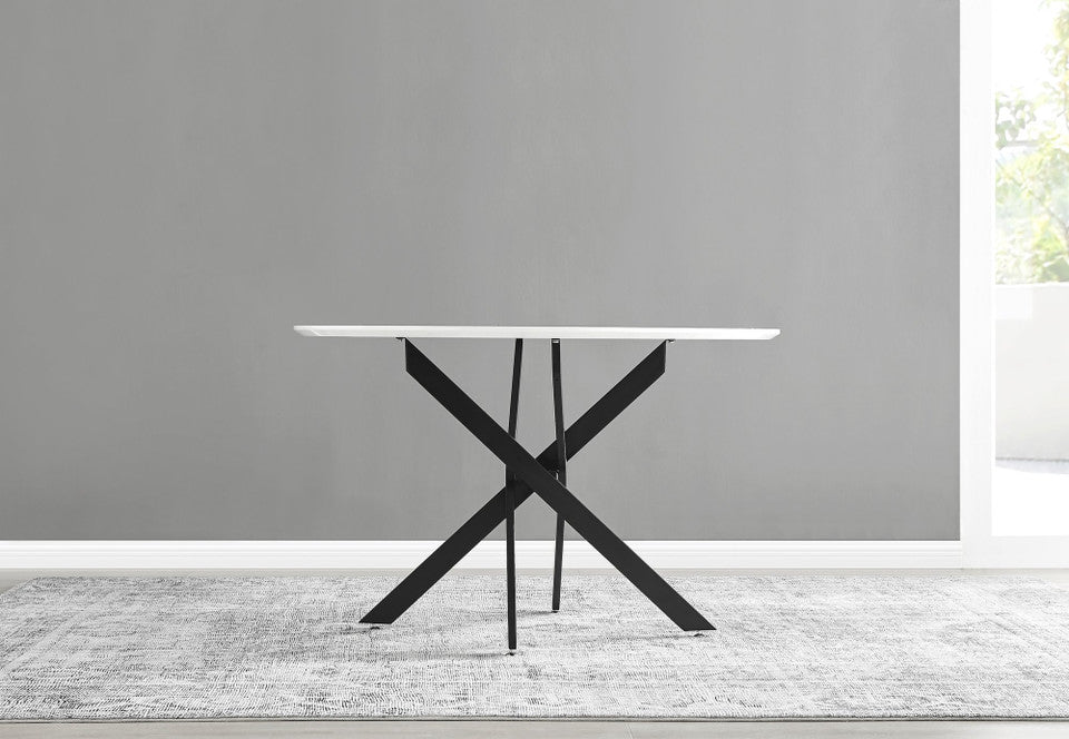Novara Round White High Gloss and Black Metal 4-6 Seater Dining Table