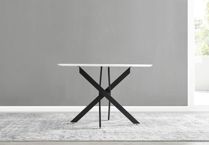 Novara Round White High Gloss and Black Metal 4-6 Seater Dining Table