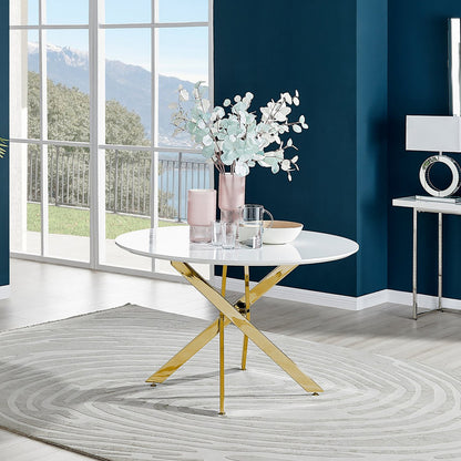 Novara Round White High Gloss and Black Metal 4-6 Seater Dining Table