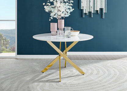 Novara Round White High Gloss and Black Metal 4-6 Seater Dining Table