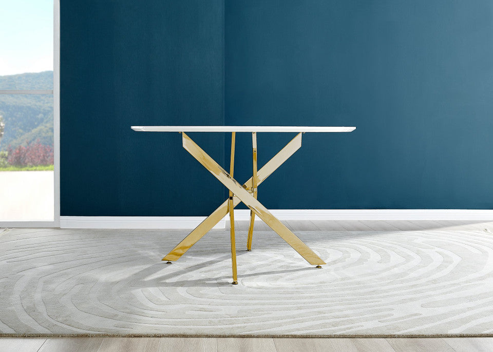 Novara Round White High Gloss and Black Metal 4-6 Seater Dining Table
