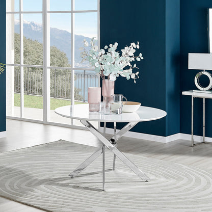 Novara Round White High Gloss and Black Metal 4-6 Seater Dining Table