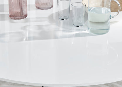 Novara White High Gloss 120cm Round Dining Table & 6 Pesaro Silver Leg Chairs