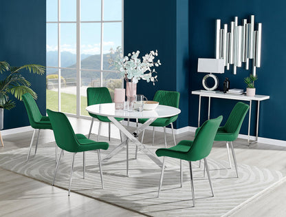 Novara White High Gloss 120cm Round Dining Table & 6 Pesaro Silver Leg Chairs