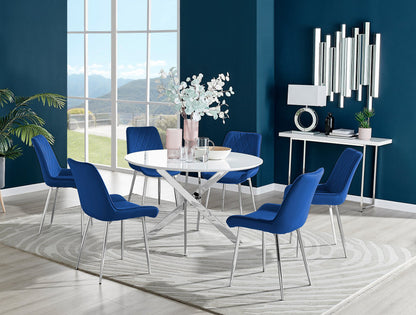 Novara White High Gloss 120cm Round Dining Table & 6 Pesaro Silver Leg Chairs
