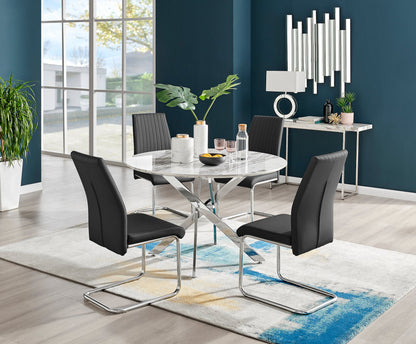 Novara White Marble 120cm Round Dining Table & 4 Lorenzo Chairs