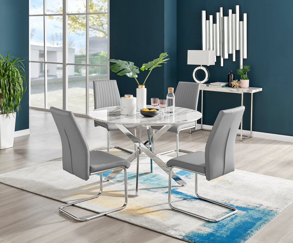 Novara White Marble 120cm Round Dining Table & 4 Lorenzo Chairs