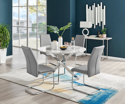Novara White Marble 120cm Round Dining Table & 4 Lorenzo Chairs