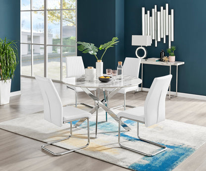 Novara White Marble 120cm Round Dining Table & 4 Lorenzo Chairs