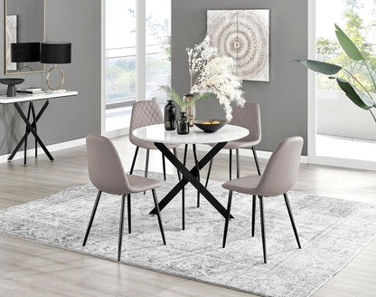 Novara White Gloss Black Leg Round Dining Table & 4 Corona Black Leg Chairs