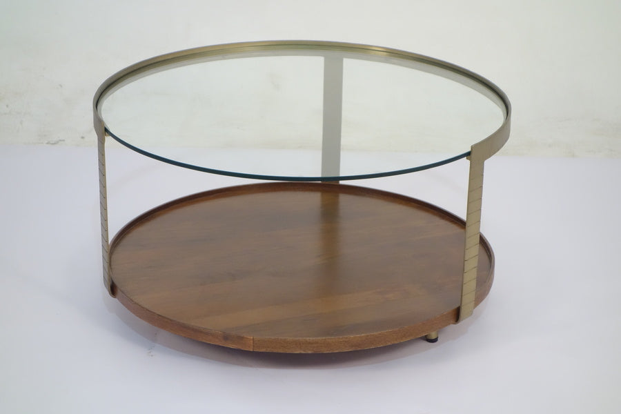 Rajpur Iron Round Glass Wood Trey Coffee Table