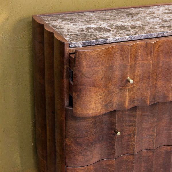 Indok Wooden Carving Design 3 Drawer Cabinet Marble Top