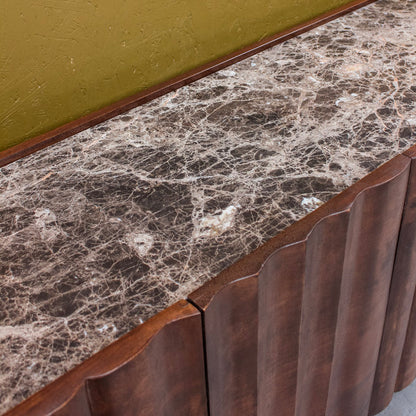 Indok Wooden 4 Door Carving Design Marble Top Side Board