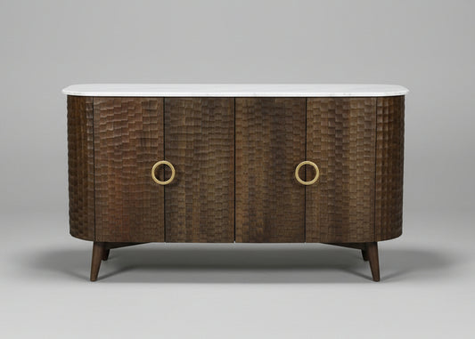 Satana Wooden 4 Door Chiseled Design Side Board