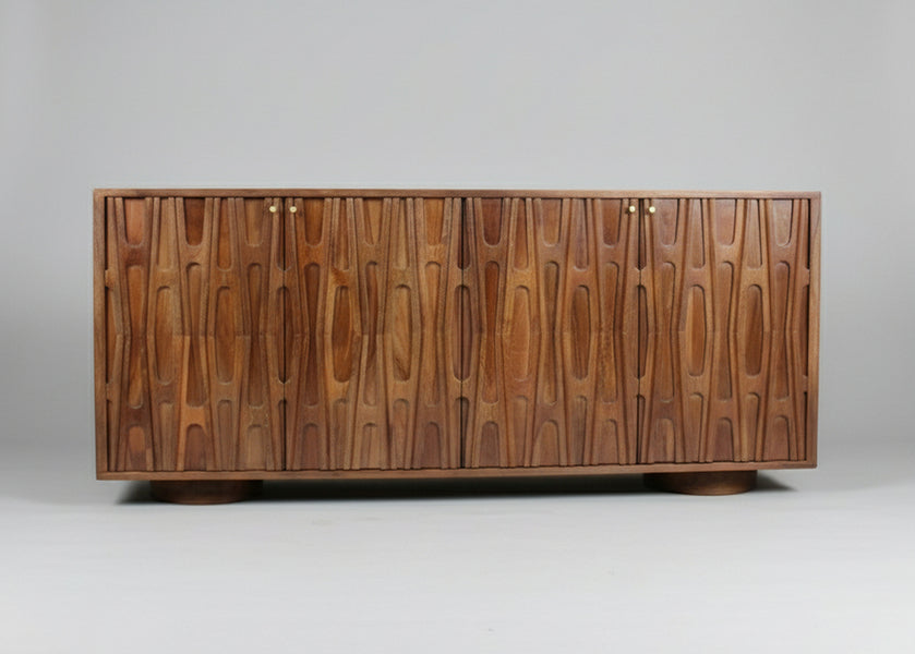 Barwara Wooden 4 Door Sideboard With Carved Retro Design