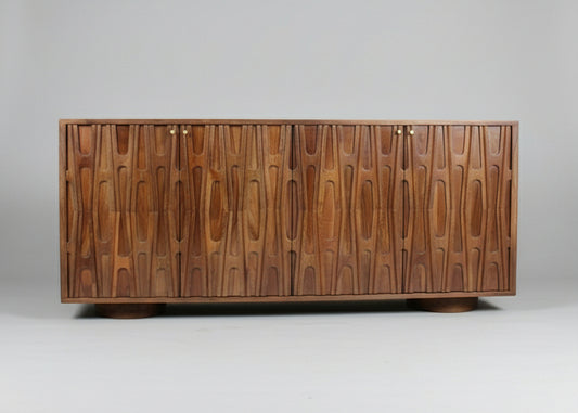 Barwara Wooden 4 Door Sideboard With Carved Retro Design