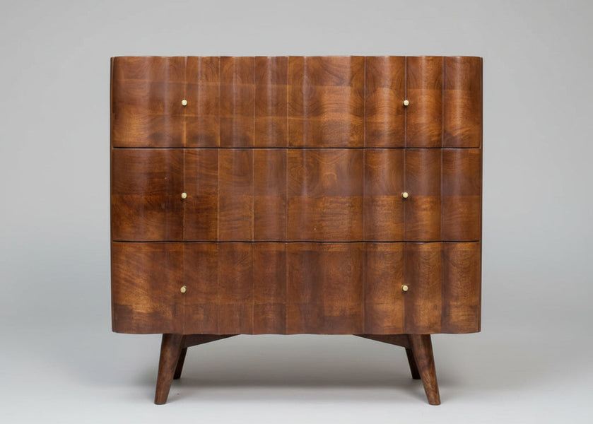 Indok Wooden Carving Design 3 Drawer Cabinet Marble Top