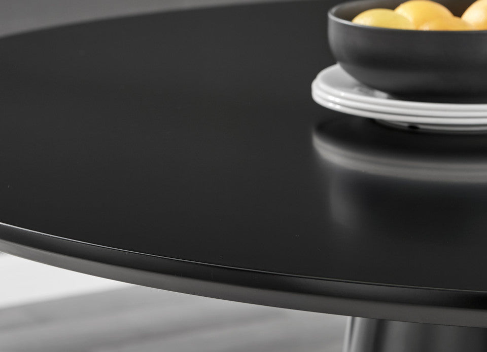 Palma Black Semi Gloss Round Dining Table & 6 Calla Black Leg Chairs