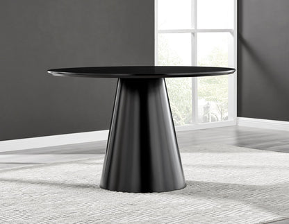Palma Black Semi Gloss Round Dining Table & 6 Calla Black Leg Chairs