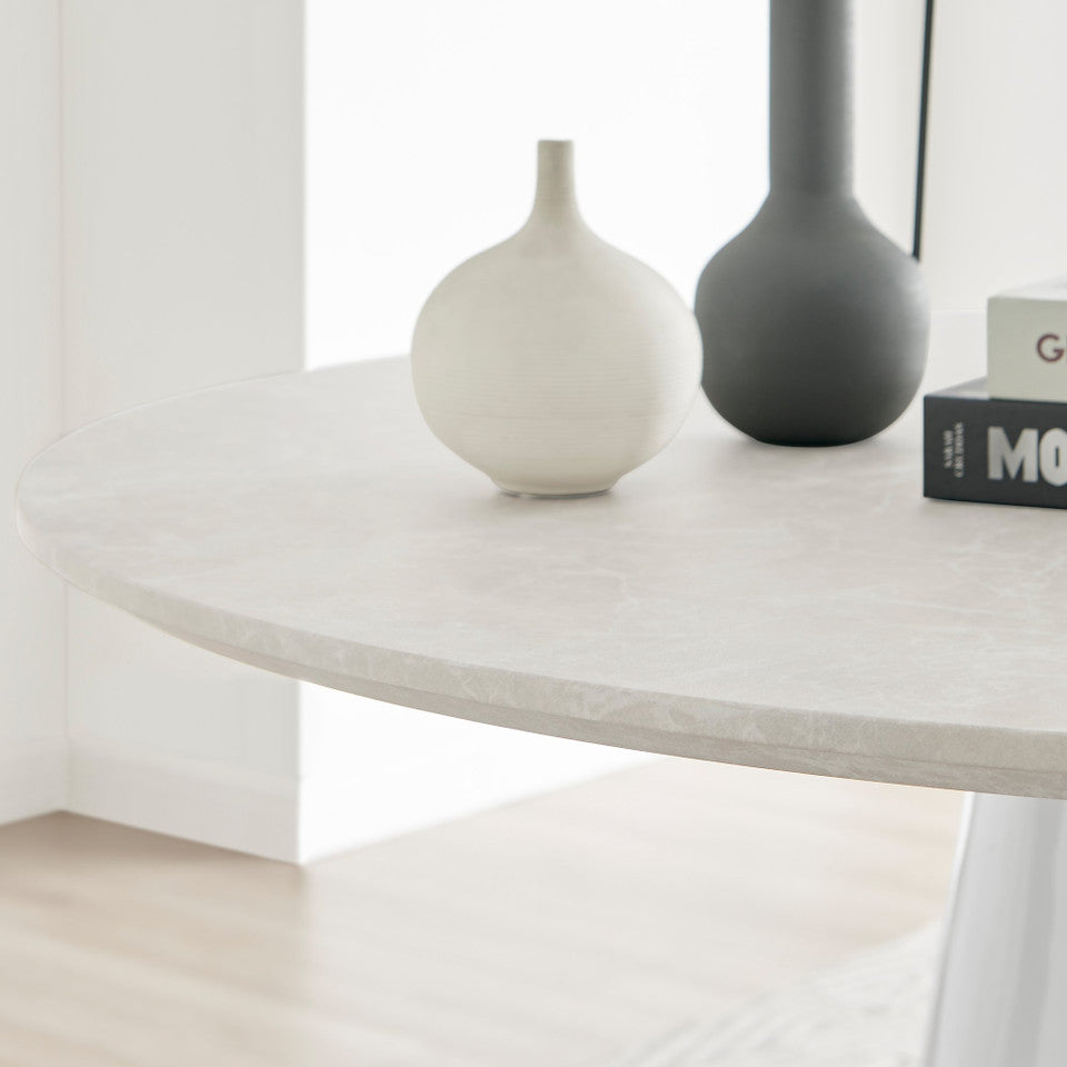 Palma Round White Marble Effect 4-6 Seater Dining Table