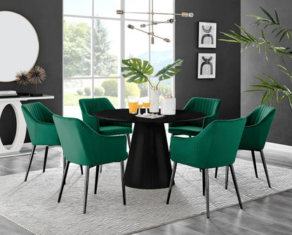 Palma Black Semi Gloss Round Dining Table & 6 Calla Black Leg Chairs