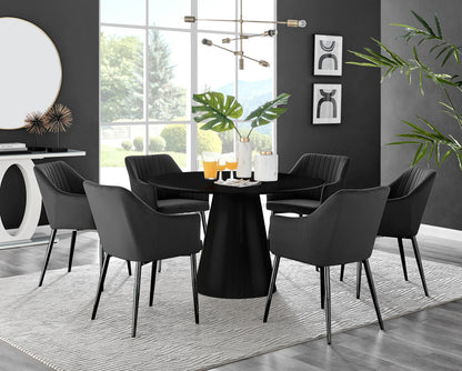 Palma Black Semi Gloss Round Dining Table & 6 Calla Black Leg Chairs