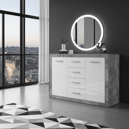 Pietra 117cm Sideboard Grey and White Gloss 2 door 4 drw